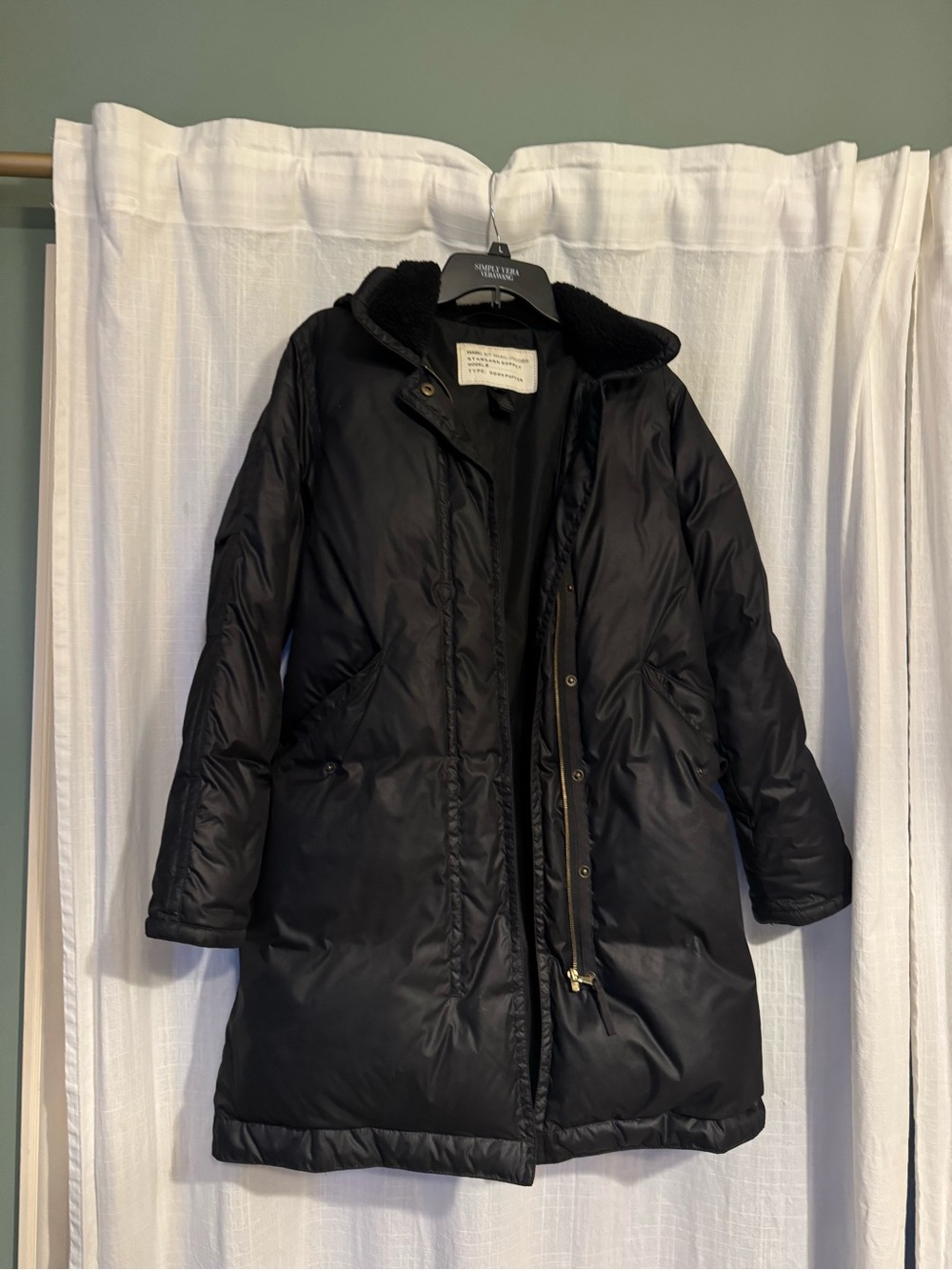 Marc By Marc Jacobs Black Long Puffer Coat with Sherpa Collar